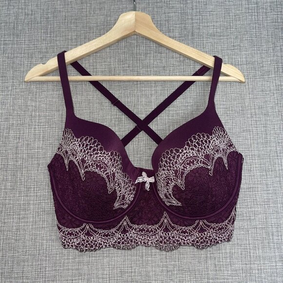 Victorias Secret Bra Womens 36DD Body by Victoria Purple Lace Lined Demi - Picture 1 of 12